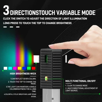 Auto LED dotyková světla Mini interiérová ambientní světla DIY flexibilní noční lampa pro auta, nákladní automobily, párty dekorace USB atmosférická lampa 8 nejlepší prodej Světlo korunních dveří Toyota - №3
