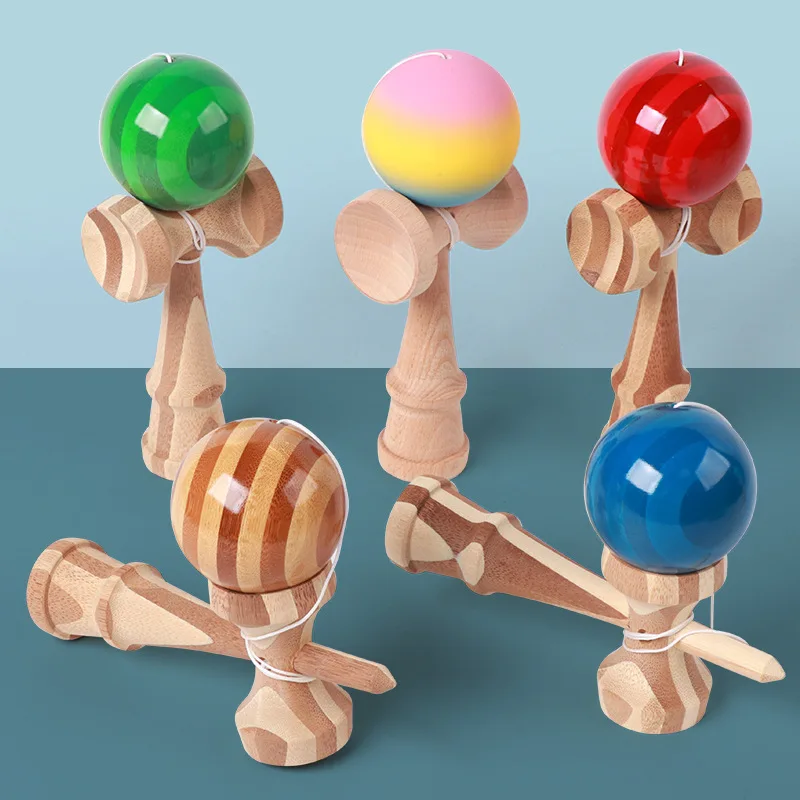 Painted Trick Ball Wood Kendama Toy Outdoor Fitness Balls Train Eye-hand Coordination For Kids Adults Juggling Traditional Toy