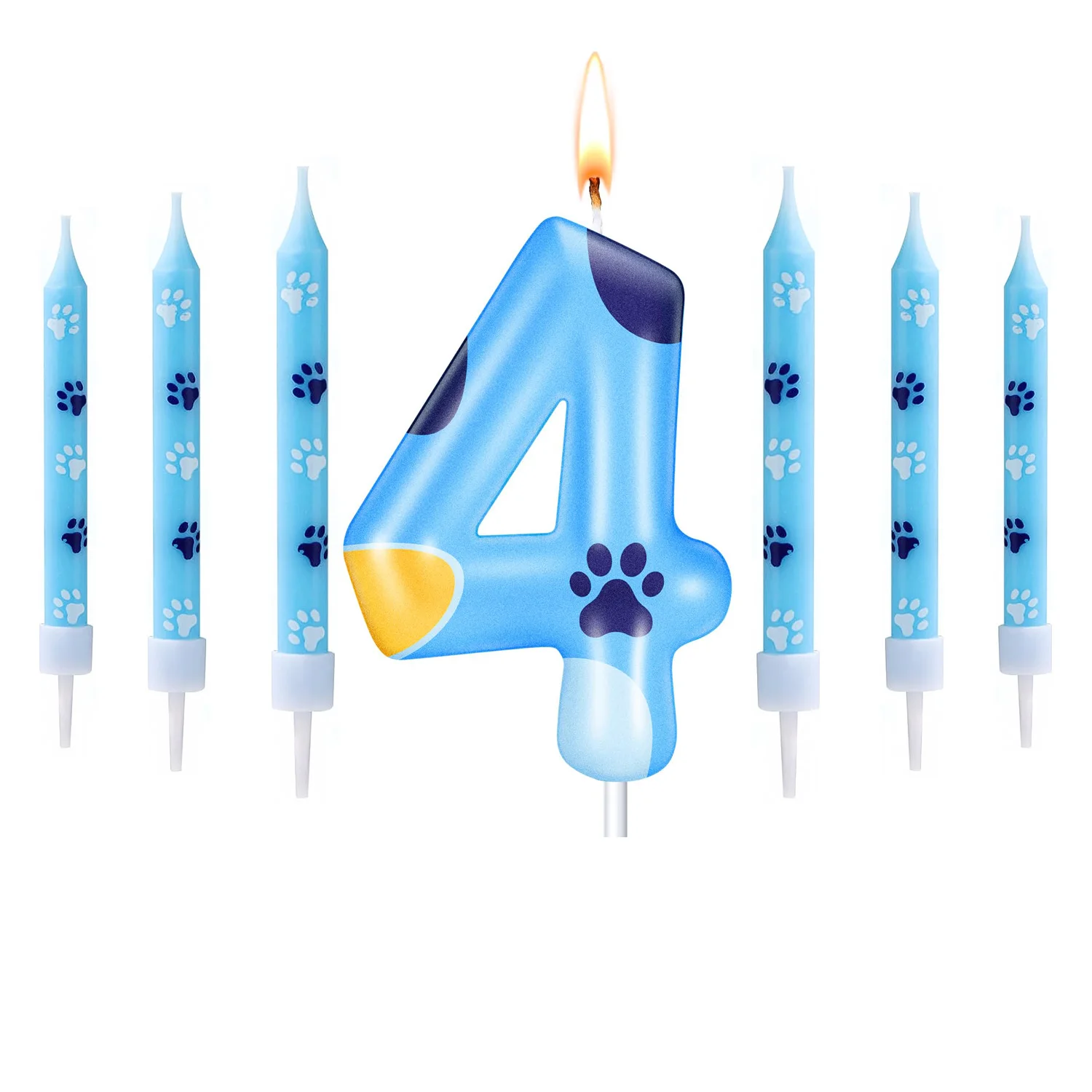 Blauwe Hondenpoot Kaarsen Nummer 1-7 Verjaardagstaartdecoratie Taart Cupcake Topper voor Jongens en Meisjes Verjaardagdecoratie