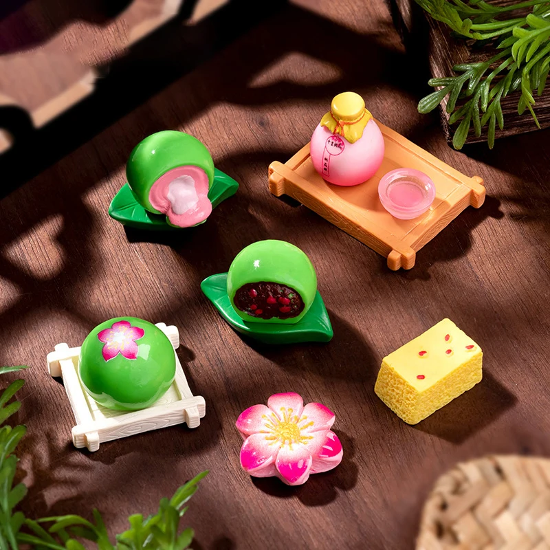 1Pcs Resin Miniature Food Play Chinese Pastry Pork Floss Peach Blossom Shortbread Handmade Diy Accessories Doll House Decoration