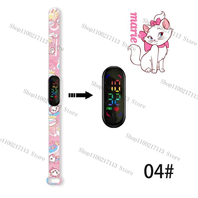 Disney The Aristocats children's watches cartoon character Marie Cat LED Waterproof Electronic Sports Bracelet Watch kids gifts