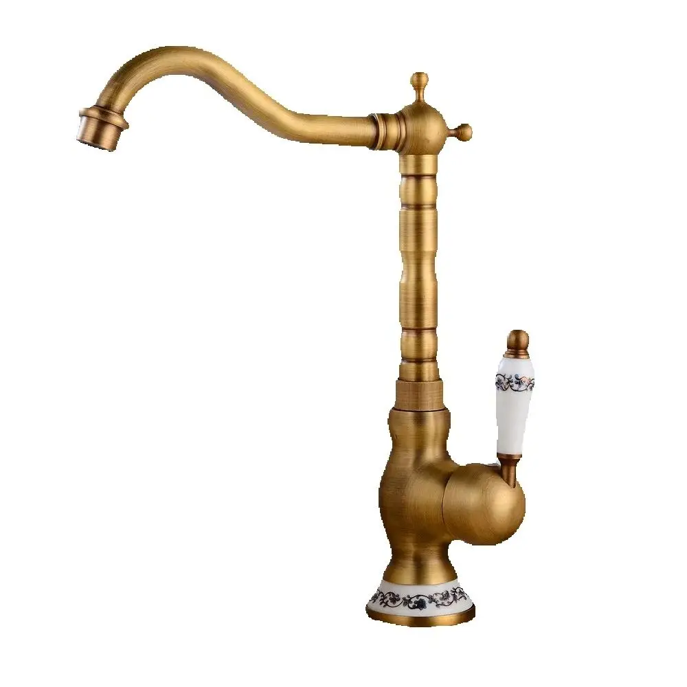 

Antique Brass Bathroom Kitchen Basin Sink Faucet Mixer Tap Swivel Spout Single Handle One Hole Deck Mounted msf915