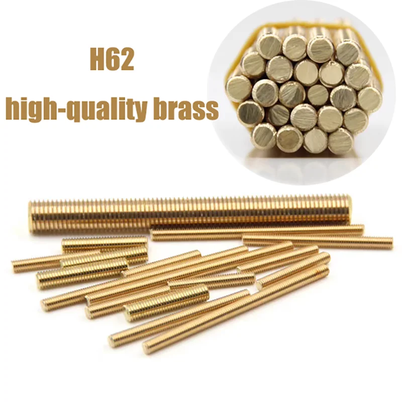 1-5Pcs H62 Brass Thread Rod M6 M8 M10 M12 M14 M16*20-100 150 200 300 400 500mm Brass Metric Bolt Full Thread Shaft Rod Bar Stud