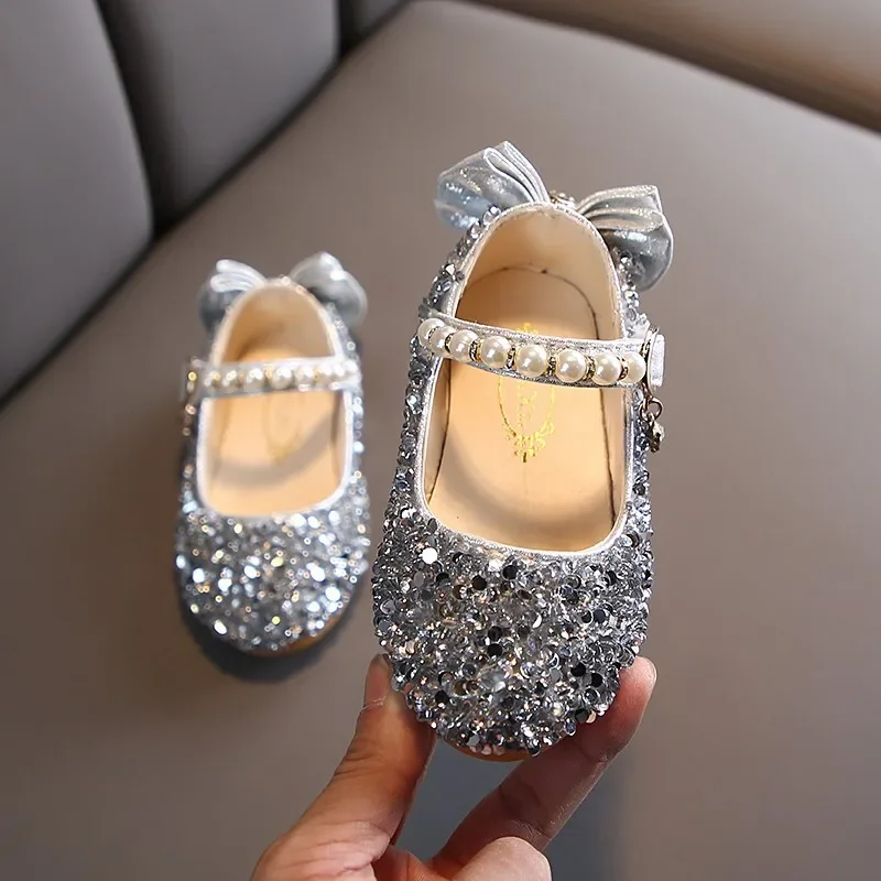 Spring Girls Glitter Wedding Flats Princess Shoes - Gold/Silver, Toddler Dance Shoes - Anti-skid