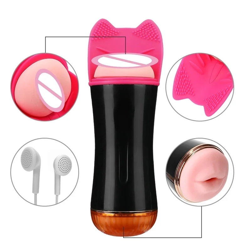 Automatic Sucking Masturbation Cup Real Vagina Massage Voice Interaction Heating Male Masturbator Vibrator Sex Toys Hands-free