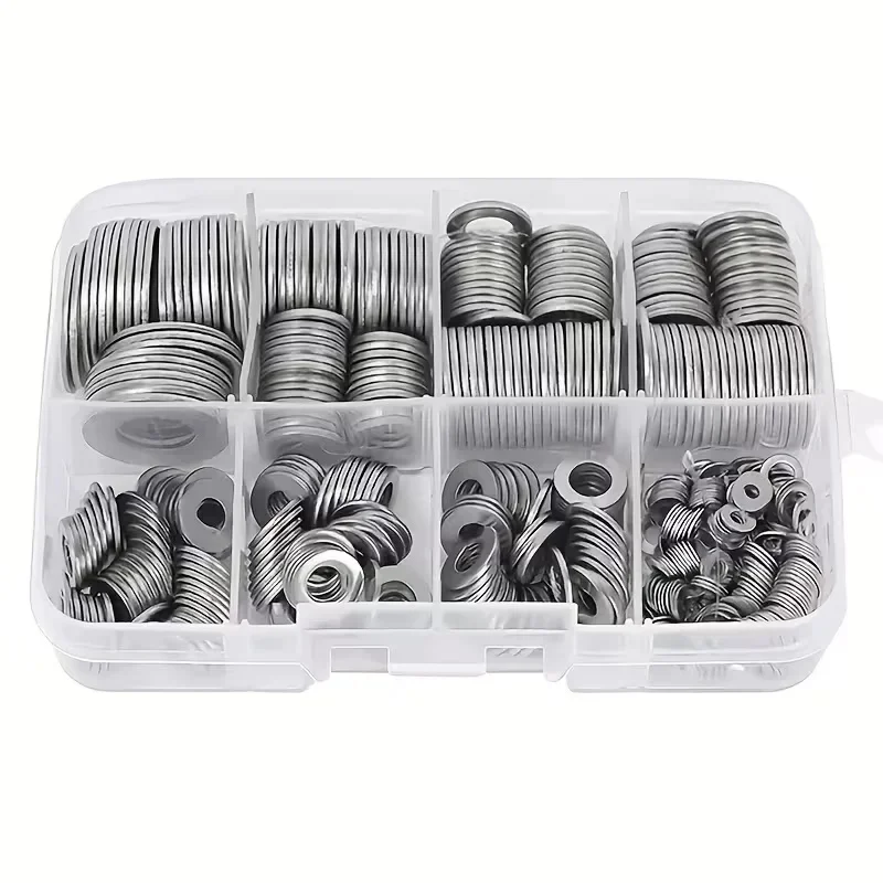 Stainless Steel Flat Washer Assortment Kit (M2, M2.5, M3, M4, M5, M6, M8, M10) - Suitable for Home Decoration and Factory Repair
