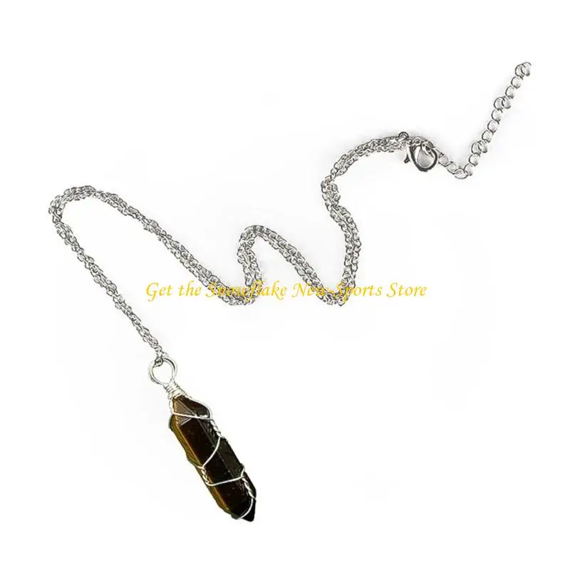 E56D Healing Crystal Pendant Necklaces Pointed Stone Charm Necklace Spiritual Gemstones Pendants Jewelry for Women Girls