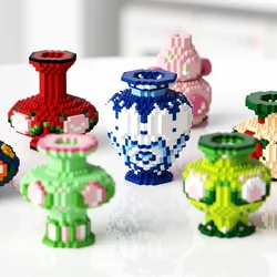 New Blue And White Porcelain Vase Living Room Decoration Small Particles Children's Educational Chinese Building Blocks Toy Gift