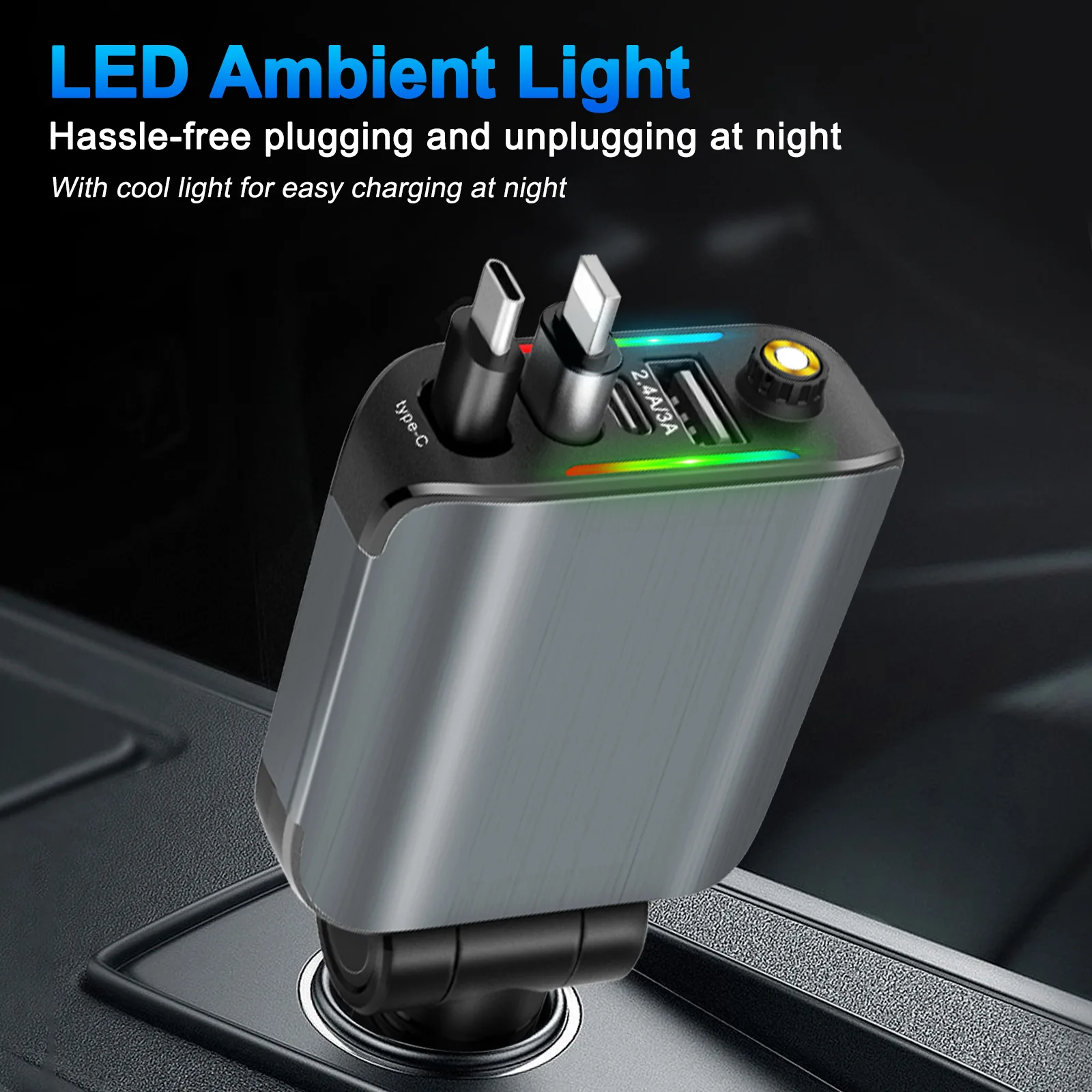 

Fashionable Starry Sky Top Atmosphere Light Four in One Car Charger 120W Fast Charging Multi Functional Intelligent Car Charger