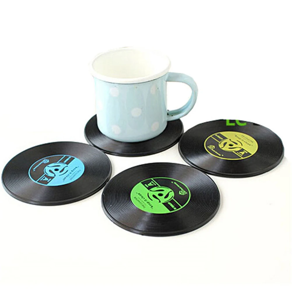 

4 Pcs Vinyl Record Coasters for Drinks Cup Desk Music Accessories Disk Book Cute Holder Round