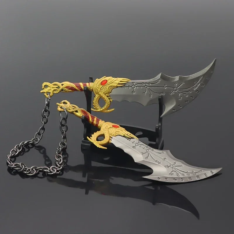 God of War Ragnarok Kratos Wapen Blades of Chaos Runen Dubbel Blade 15 cm Game Metalen Wapen Model Zwaard Samurai Geschenken speelgoed Jongens