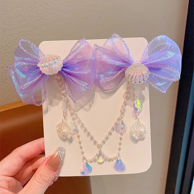เด็กโบว์หน้าผาก CHAIN หน้าผากตกแต่ง Mermaid Pearl พู่ Hairpin สาว Mermaid หูแขวนสาว Headdress