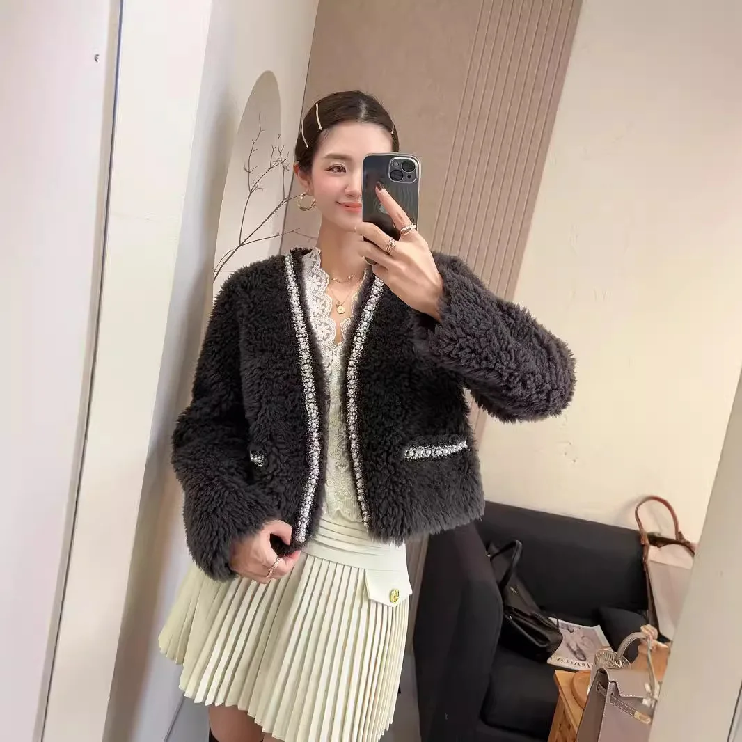 2024 Inverno Nuovo Sle ort Pelliccia di Agnello Jaet Cappotto Integrato in Pelle di Lana Anti-Invecchiamento da Donna Lungo Sve ket