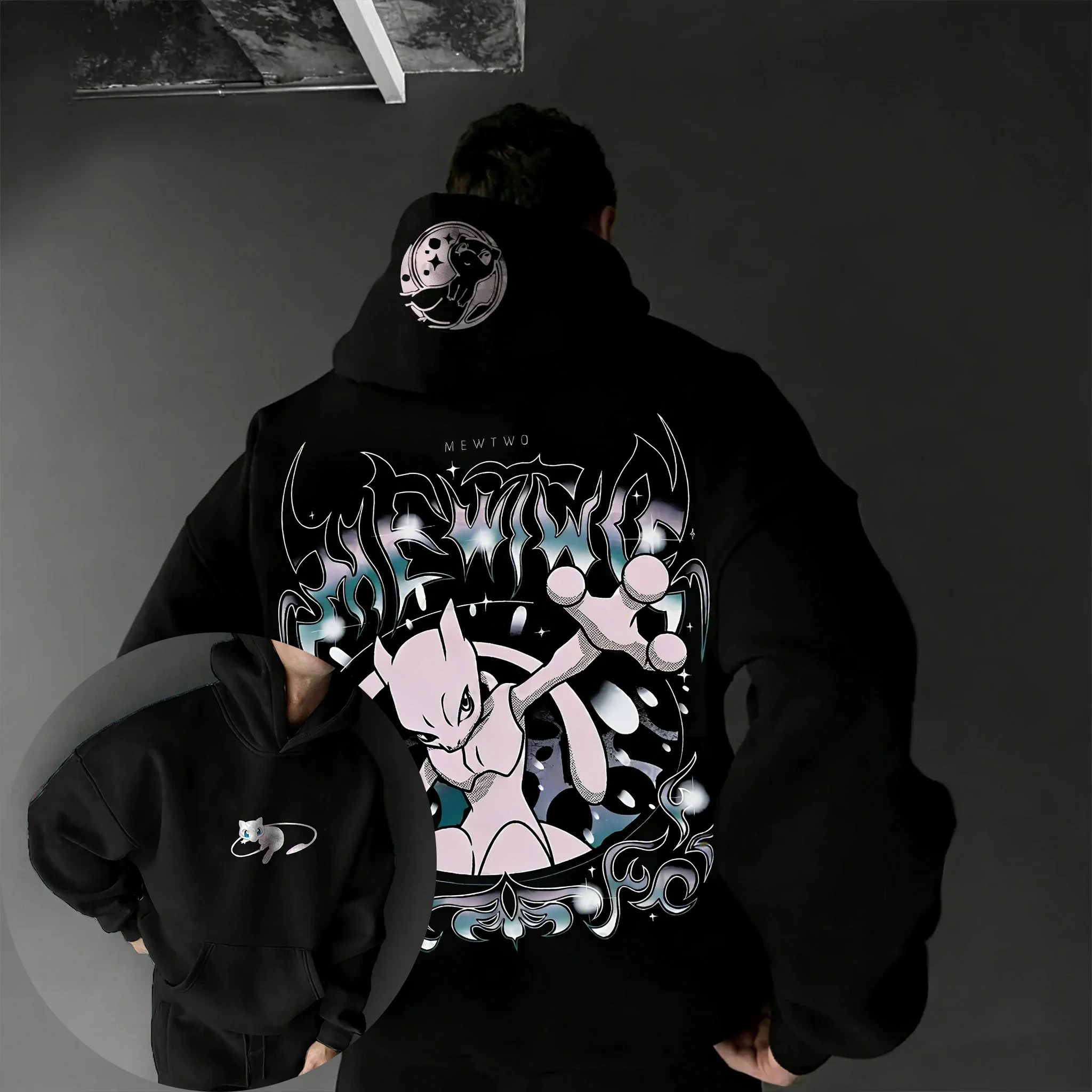 2026 Pokémon Game Creative Mewtwo Printed Cotton Hoodie Unisex Spring/Summer Street Hip Hop Loose Casual Y2K Parent Child Top