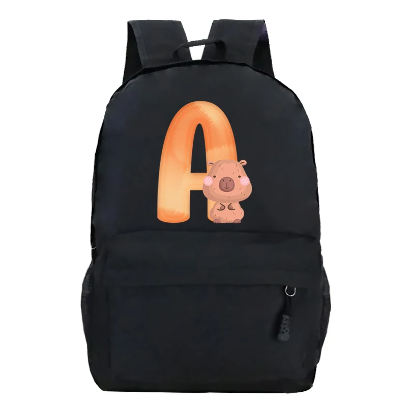 Cute Capybara Letters A B C D Funny School Bag Mochilas Para Estudiantes Gift for Capybaras Lover Large Capacity Travel Backpack