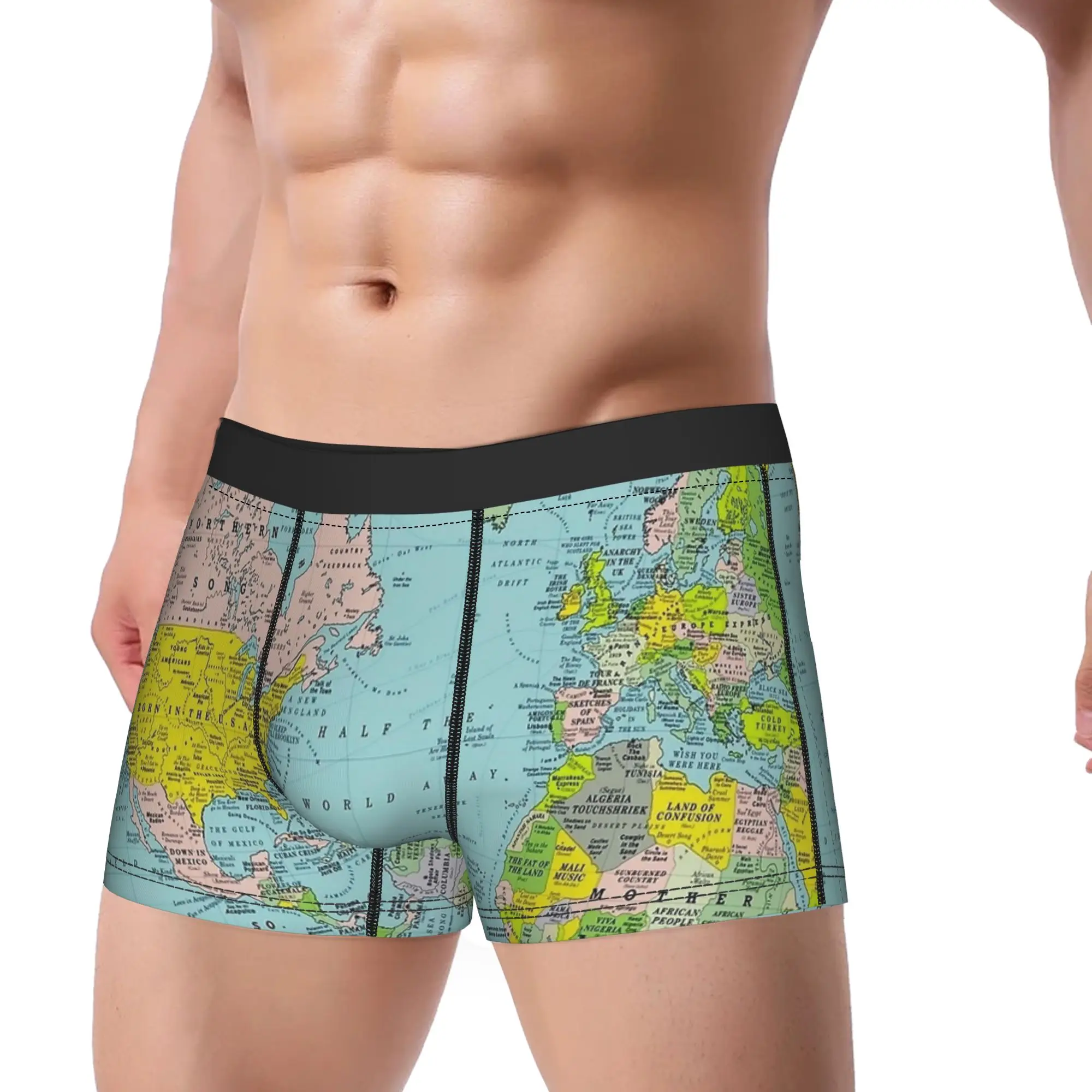 World Map Boxer Shorts  3D Pouch Underwear Hot Sale Custom DIY Shorts Briefs Breathable Man Underpants Big Size 2XL