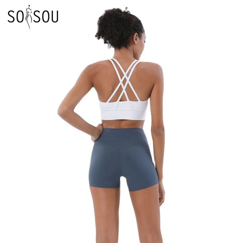 SOISOU Gym Womens Clothing Shorts Sets Yoga Women\'s Tracksuit Sexy Bra High Waist Short Sportwear Elastic Set Woman 2 Pieces