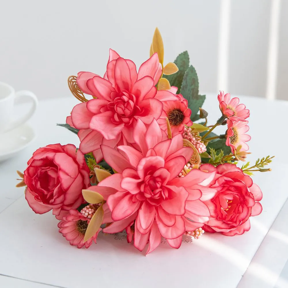 Heißer Verkauf Künstliche Blumen Seiden-Dahlie Rose Gänseblümchen Weihnachts-Heimdekoration Bonsai Zimmer Hochzeit Brautstrauß Party DIY Geschenk – Detail 6