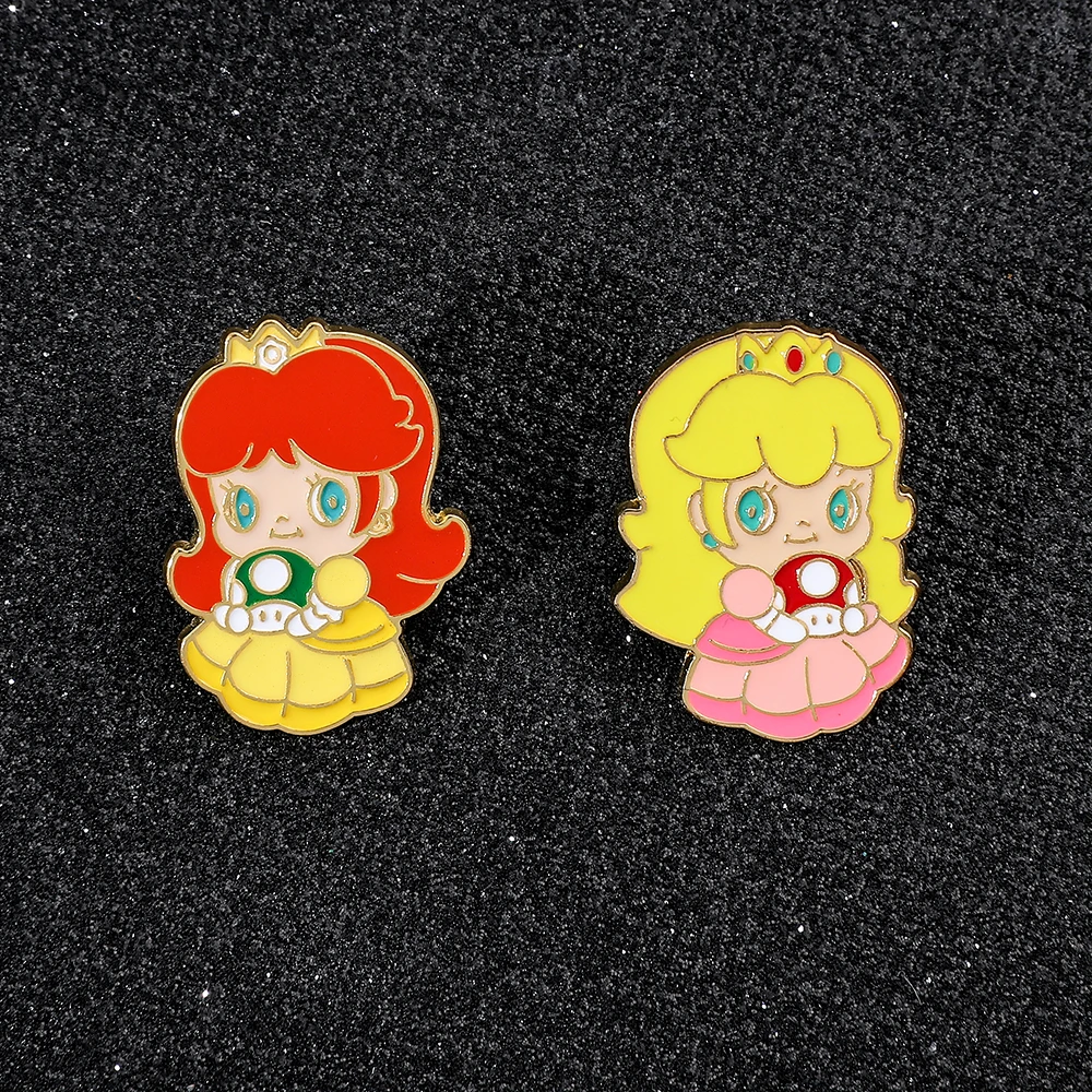 Anime Game Mario Bros Brooch Cartoon Figure Princess Peach Princess Daisy Enamel Pins Jewelry for Women Clothes Cute Accessories