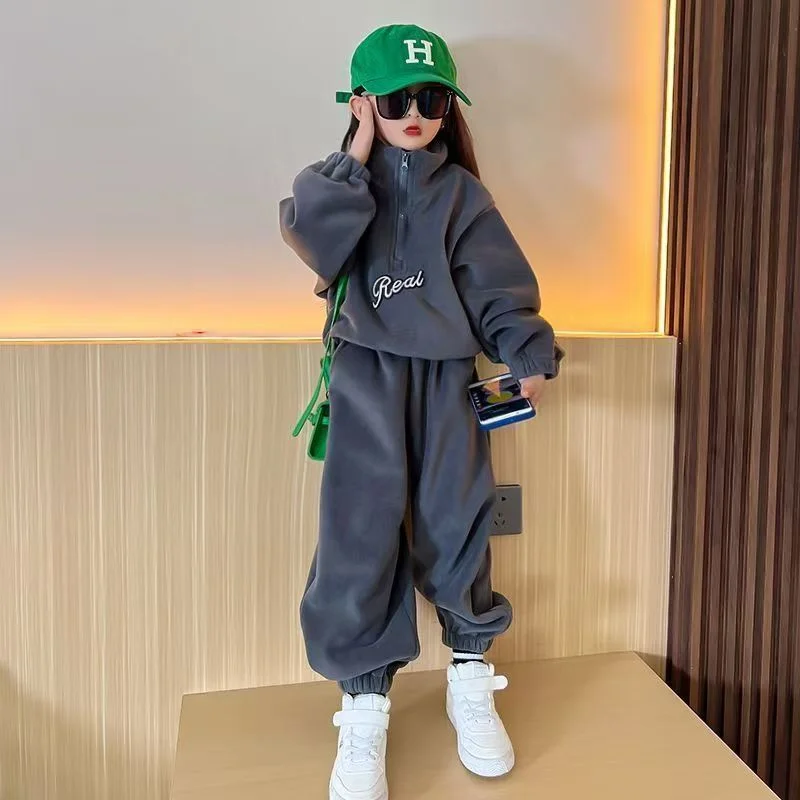 Girls Autumn Winter Sets Kids Fashion Warm Sweatshirts+Pants 2Pcs Outfits Children Fleece Hoodies Suits New Teenager Clothing