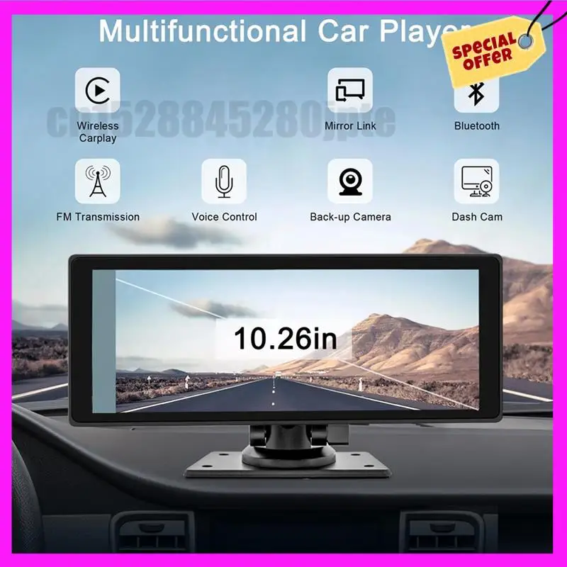 -ABUB 2X Portable Wireless Carplay Car Stereo With Dash Cam - 10.26In HD IPS Screen, Android Auto, 1080P Backup Camera