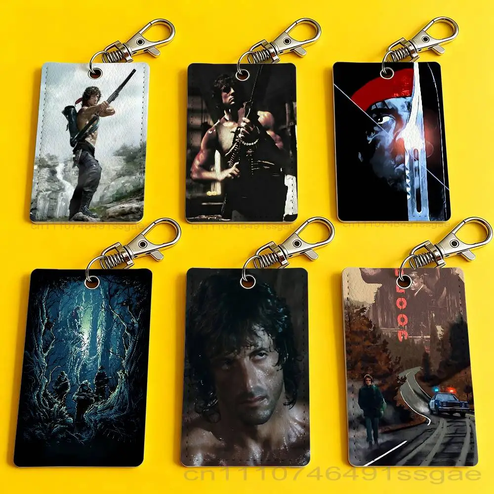 

First Blood J-John Rambo Card Case Leather Card Holder Keychain Key Ring Door Access Tags ID Card Case Keychain