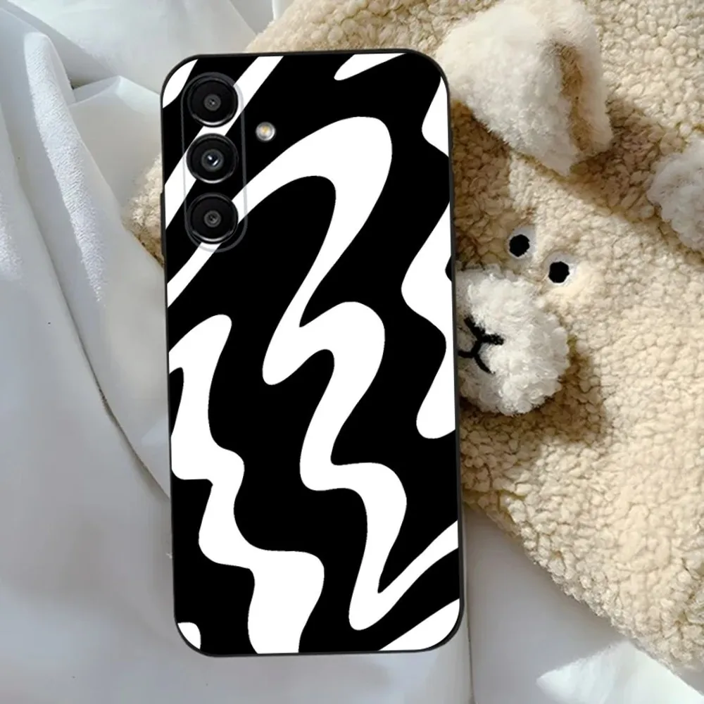 Wave Pattern Print Black Phone Case For Samsung S24,23,22,30,21,10,9,Ultra,Plus,Lite,FE,5G Black Soft Case image 2