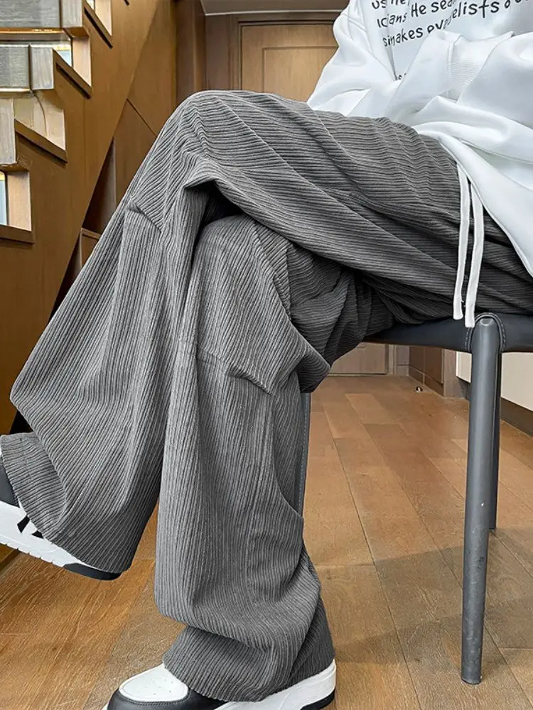 

Loose Straight Leg Corduroy Pants Men's Spring Autumn Folded Design Paratrooper Pants Casual Long Trousers Faionable Youth ...
