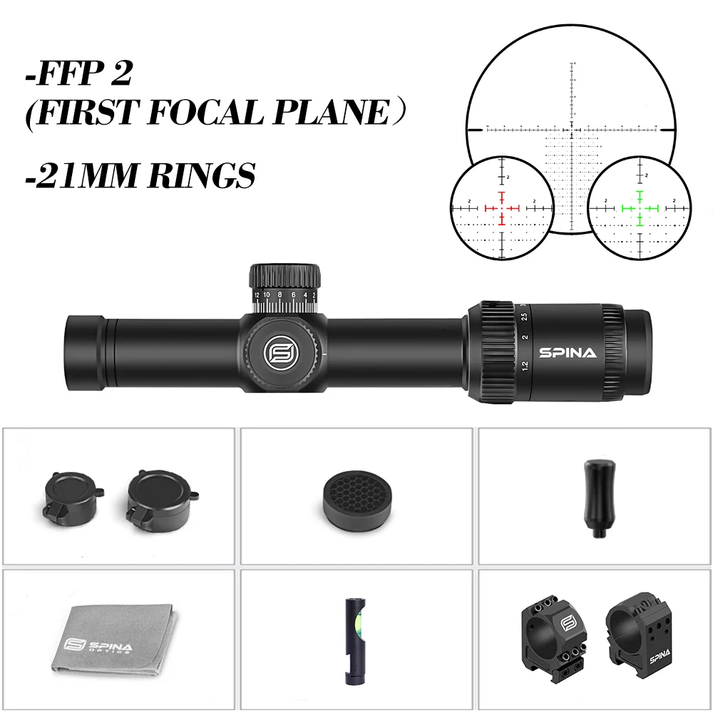 SPINA OPTICS 1.2-6x24 Scope Sight First&Second focal plane HD lens Red&Green Illuminant Quick Focus Etched glass Reticle