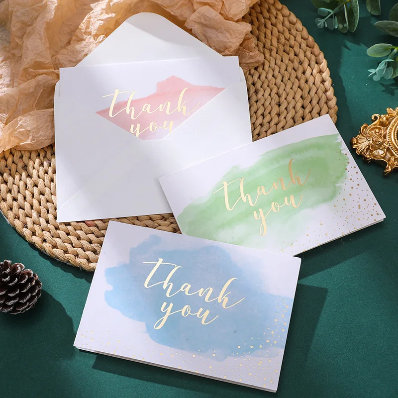 6Pcs/Set Thank You Card with Envelope Blank Folding Cards Birthday Wedding Party Greeting Card Note Message Blessing Card