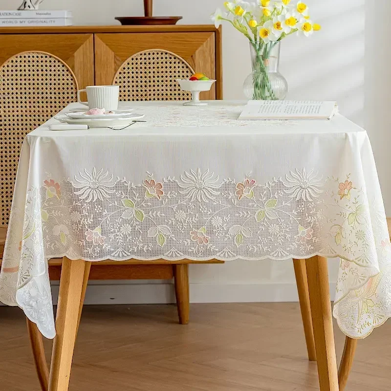 Small Flower Hollow Table Cloth PVC Plastic Waterproof Oil Resistant Dining Table Mat Rectangular Round Coffee House Hold Cover