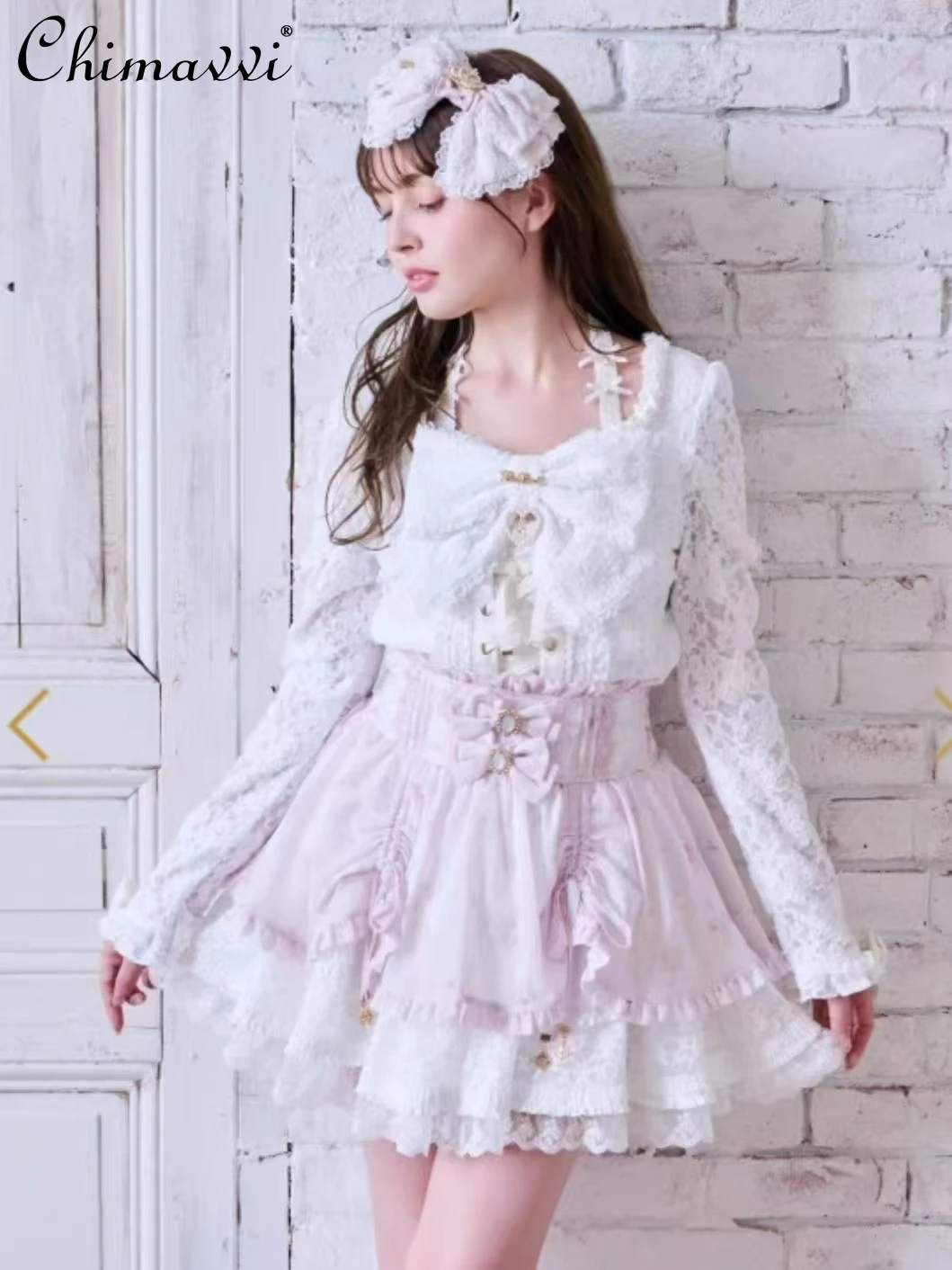 

Japanese Liz Cute Sweet Retro Print Lace-Up Drawstring Lolita Skirt New 2025 Super Fairy Kawaii High Waist Princess Skirts