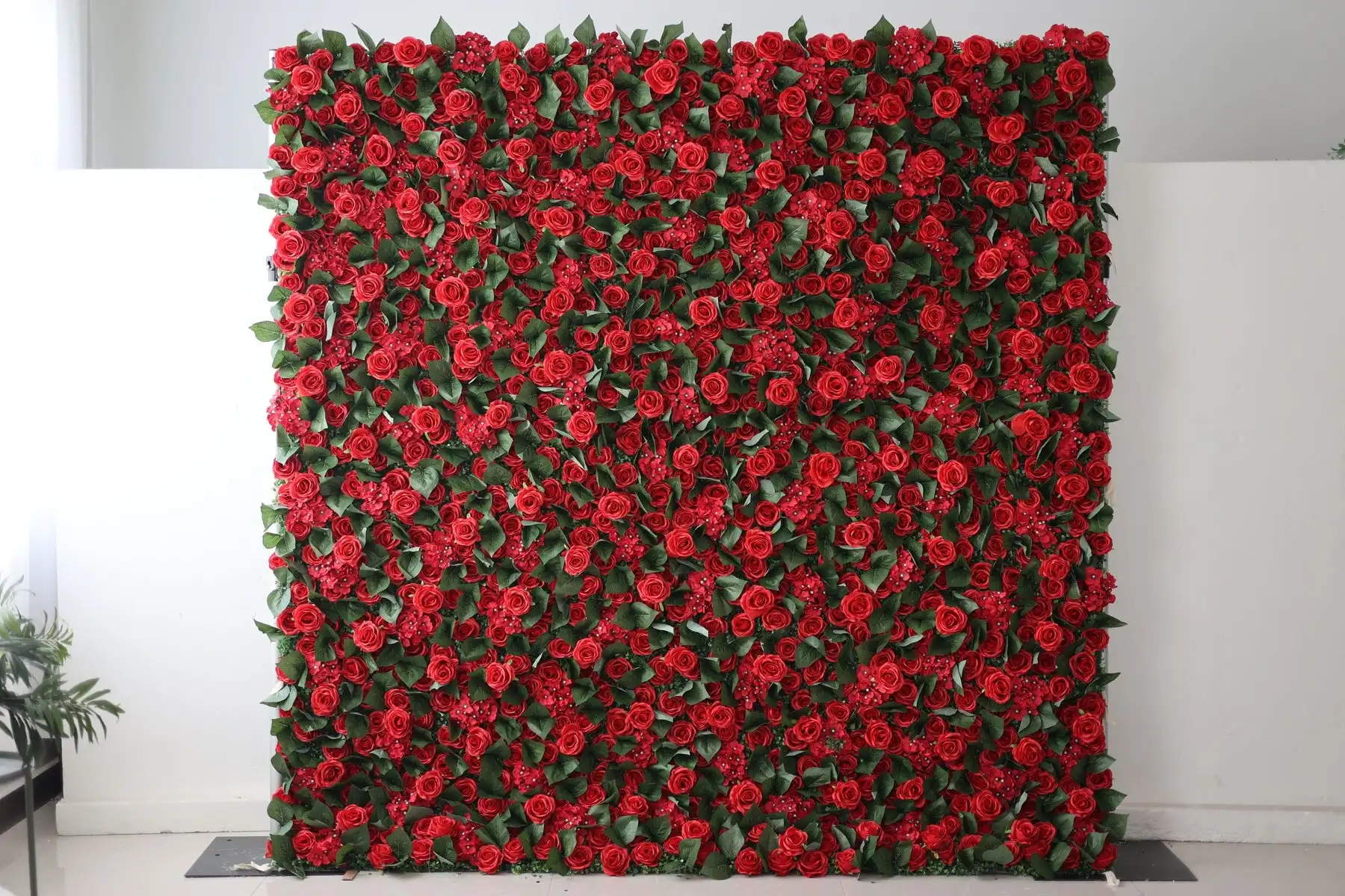 

Deluxe red Rose hydrangea green leaf flower wall 3D Roll Up Curtain Cloth Flower Wall Outdoor Wedding Backdrop Decorations