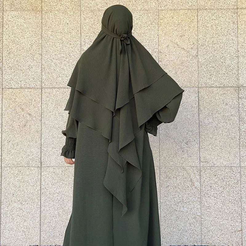 

Khimar Two Layer Jazz Crepe 2 Voiles For Women High Quality Muslim Modest Fashion Prayer Long Hijab Headscarf Islamic Clothing