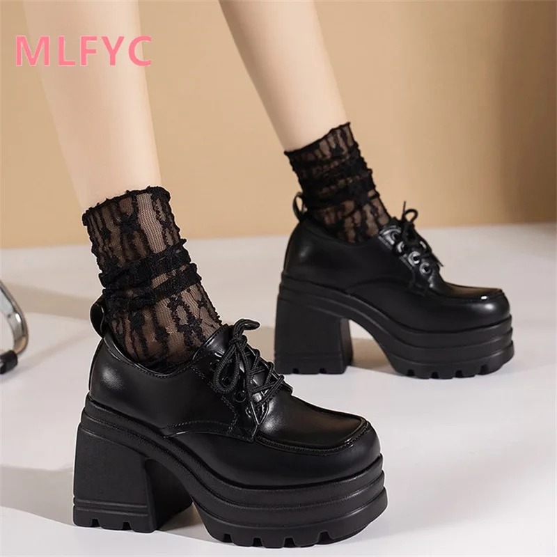 Lefu scarpe donna autunno nuove scarpe singole tinta unita suola femminile tacco alto spesso suola spessa scarpe stile Casual scarpe singole