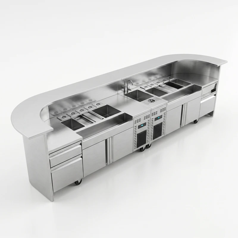 High Quality Customized Mixing Wine Table Popular Stainless Steel Cocktail Bar Station with Refrigerator Customized