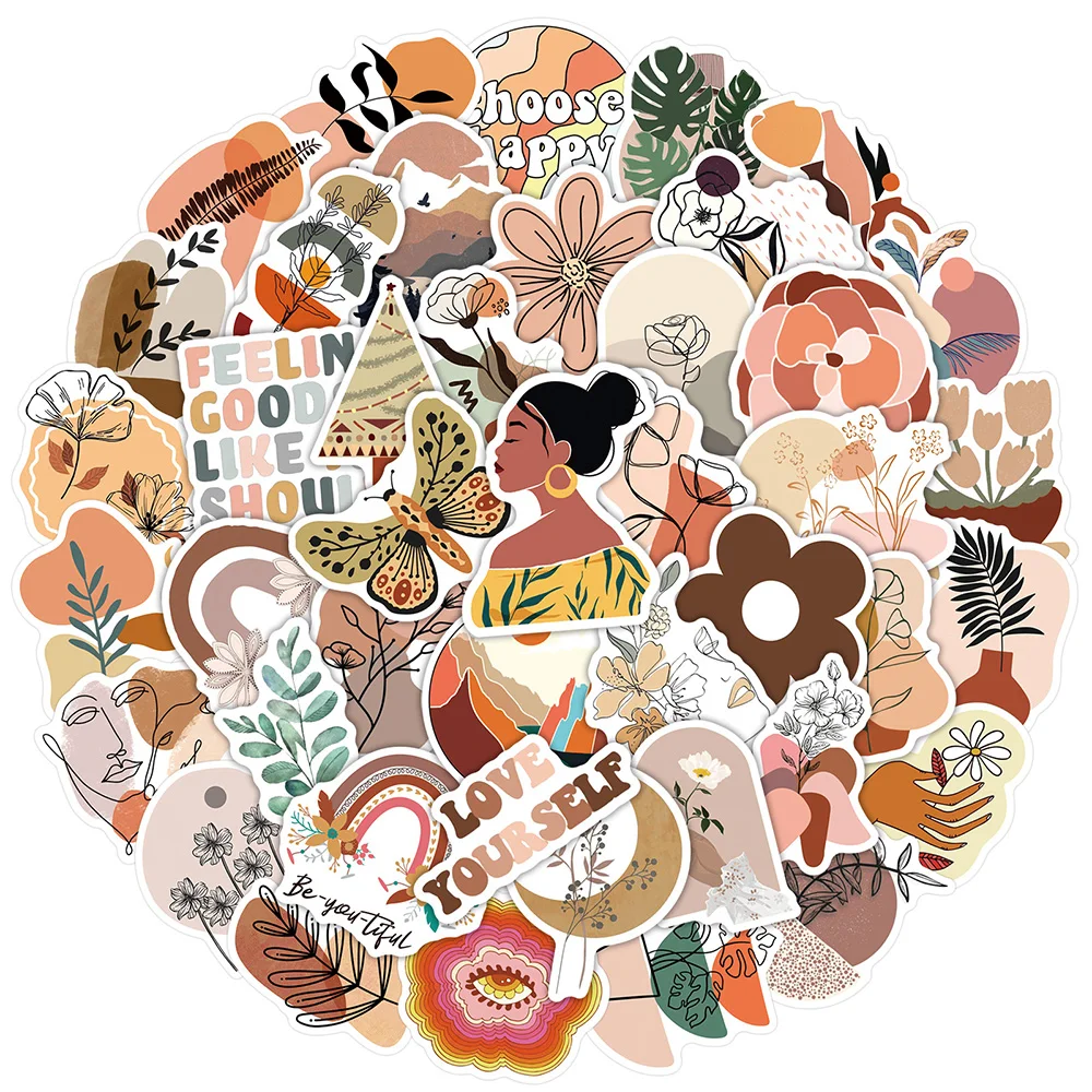 10/30/50pcs Aesthetic Vintage Bohemian Graffiti Stickers Retro Boho Art Decal Decoration DIY Suitcase Guitar Laptop Cute Sticker 3