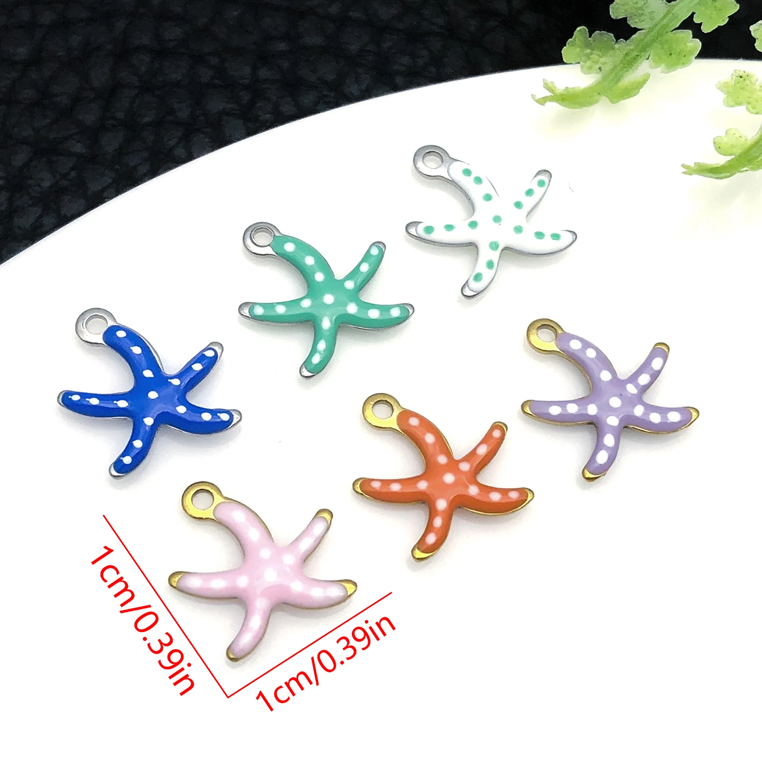 5pcs 10x10mm Stainless Steel Gold Wave Dot Starfish Charms Enamel Pendants for Jewelry Making DIY Necklace Bracelet view 6