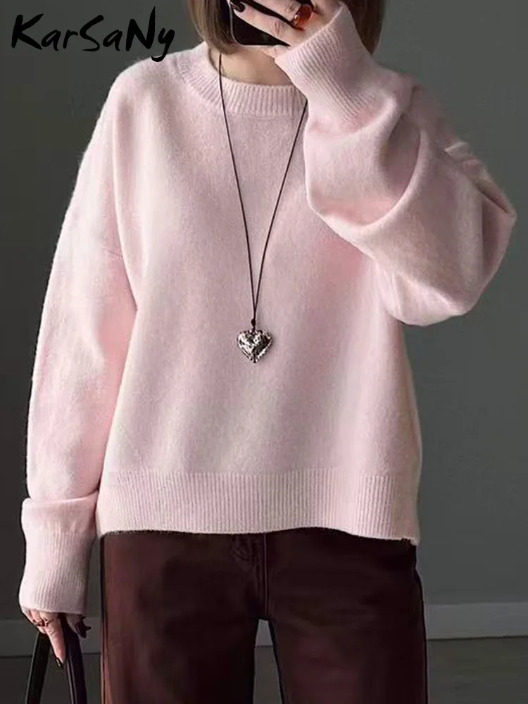 Women's Oversized Black Cropped Knit Sweater for Fall