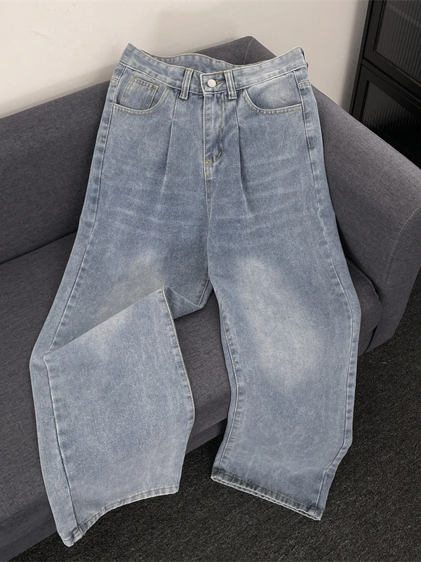 

Светло-голубые мужские джинсы Cleanfit свободного кроя, широкие, драпирующиеся, с прямыми штанинами, повседневные летние джинсы в американском стиле