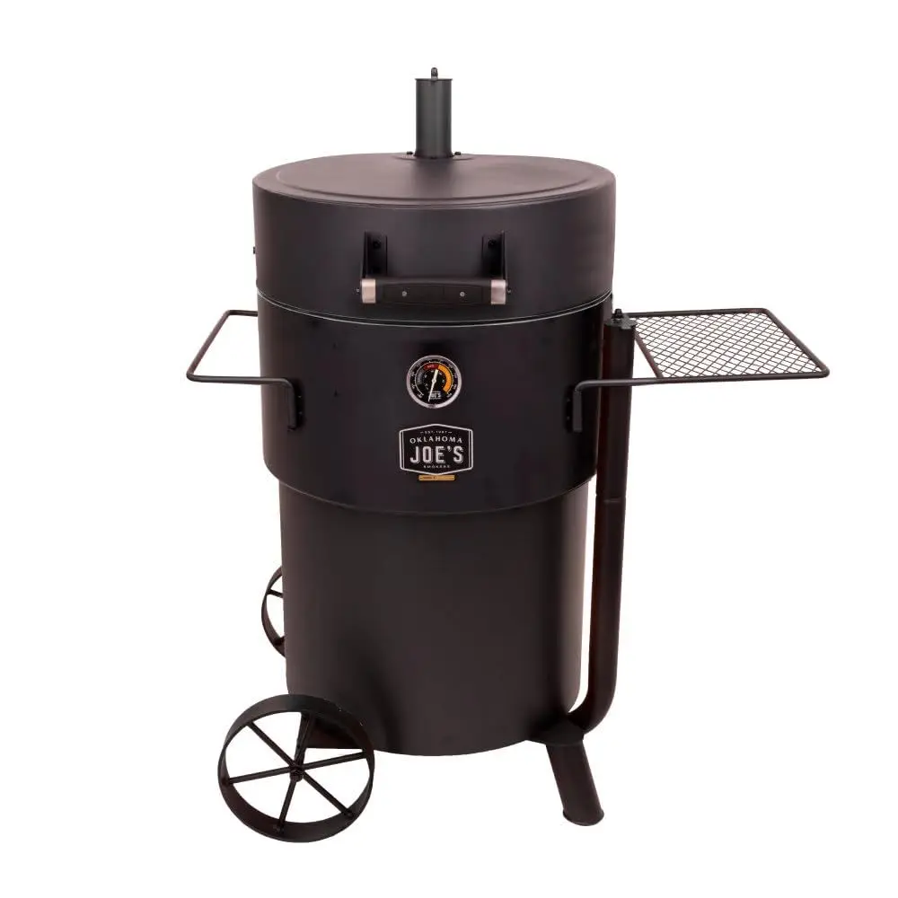 

Joes Bronco Pro 21.5 in. Heavy Duty Charcoal Drum Smoker and Grill with 366 sq. in. Cooking Area in Black