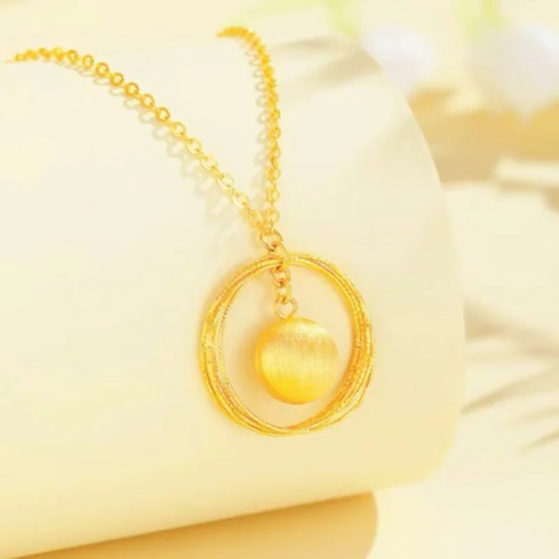 

All-match Golden Personality Temperament Sand Gold Transport Beans High-end Design Sense Ladies' New Necklace Jewelry Pendant