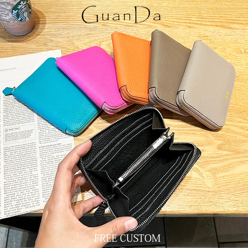 Luxury Design Wallet For Woman Zip Fashion Cow Leather Card Holder Business Card Wallet Versatile Custom Name Ladies Coin Purse