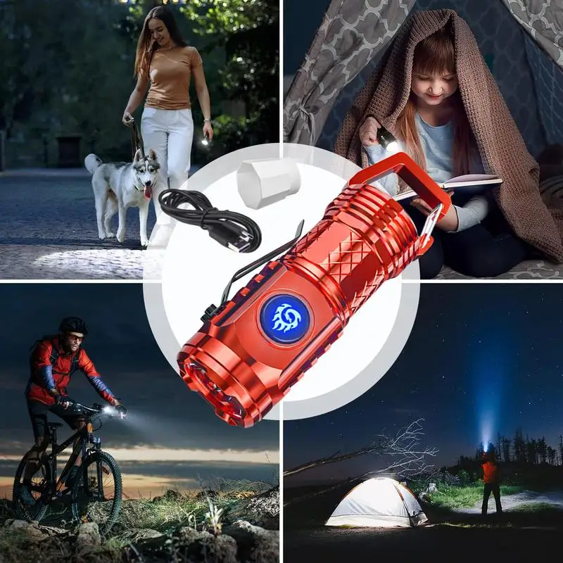 Small LED Flashlight Portable LED Camping Lantern 3 Lamp Beads High Lumens Rechargeable Handheld Light Waterproof Tiny Carabiner