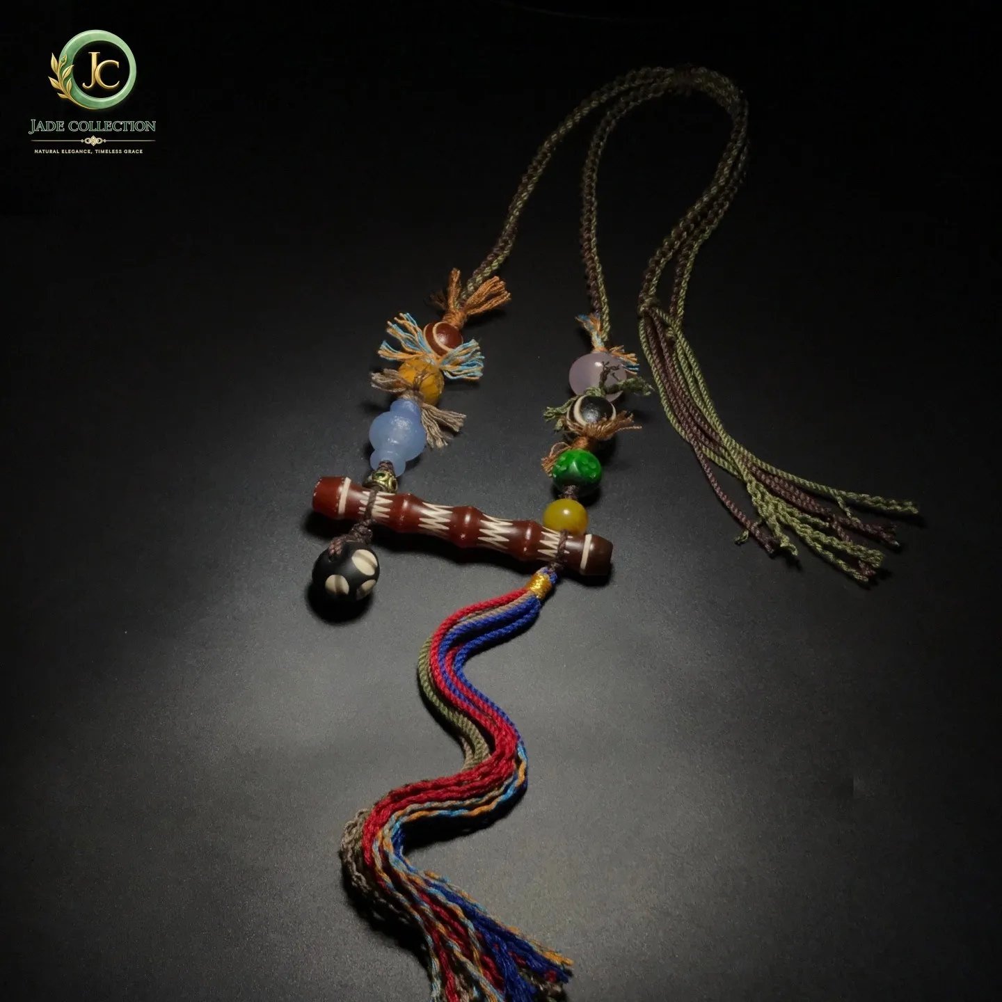 Unique Tibetan Old Agate Dzi Multiple patterns Beads Necklace J0428