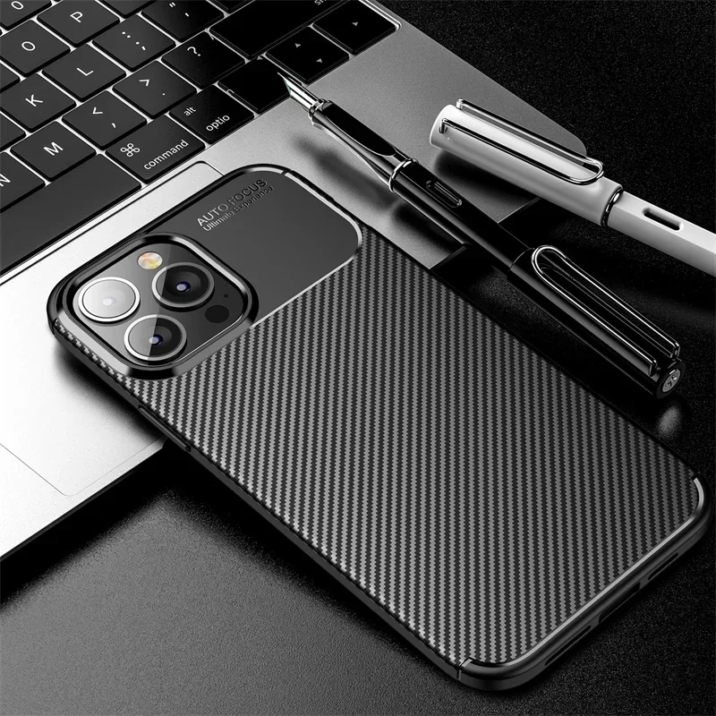 Matte Carbon Fiber Texture Phone Case For Apple Iphone15 Iphone 15 Pro Max Aifon 15Pro Max Plus Soft Silicone Shockproof Coque