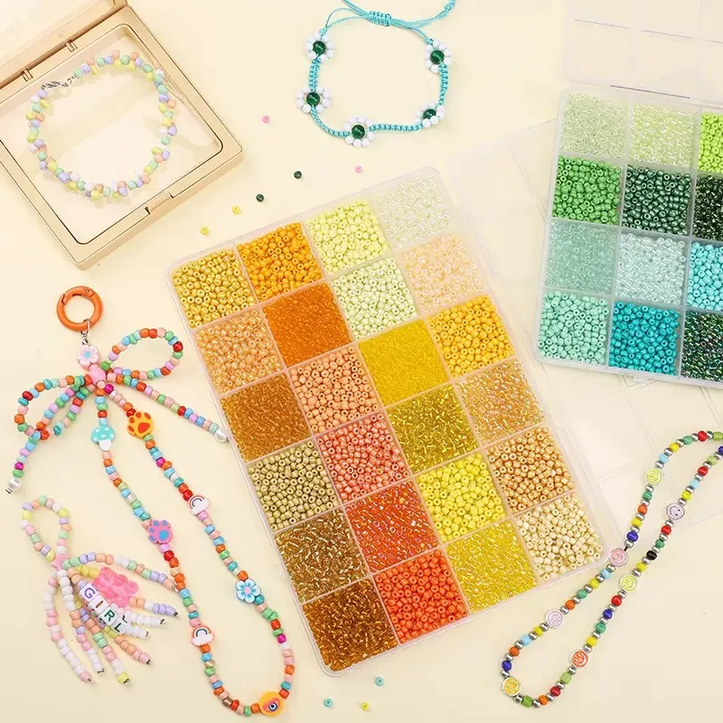 24-Piece Glass Rice Bead Set, 3mm Handmade DIY Jewelry Accessories for Bracelets, Necklaces, and Earrings DIY Jewelry Materials