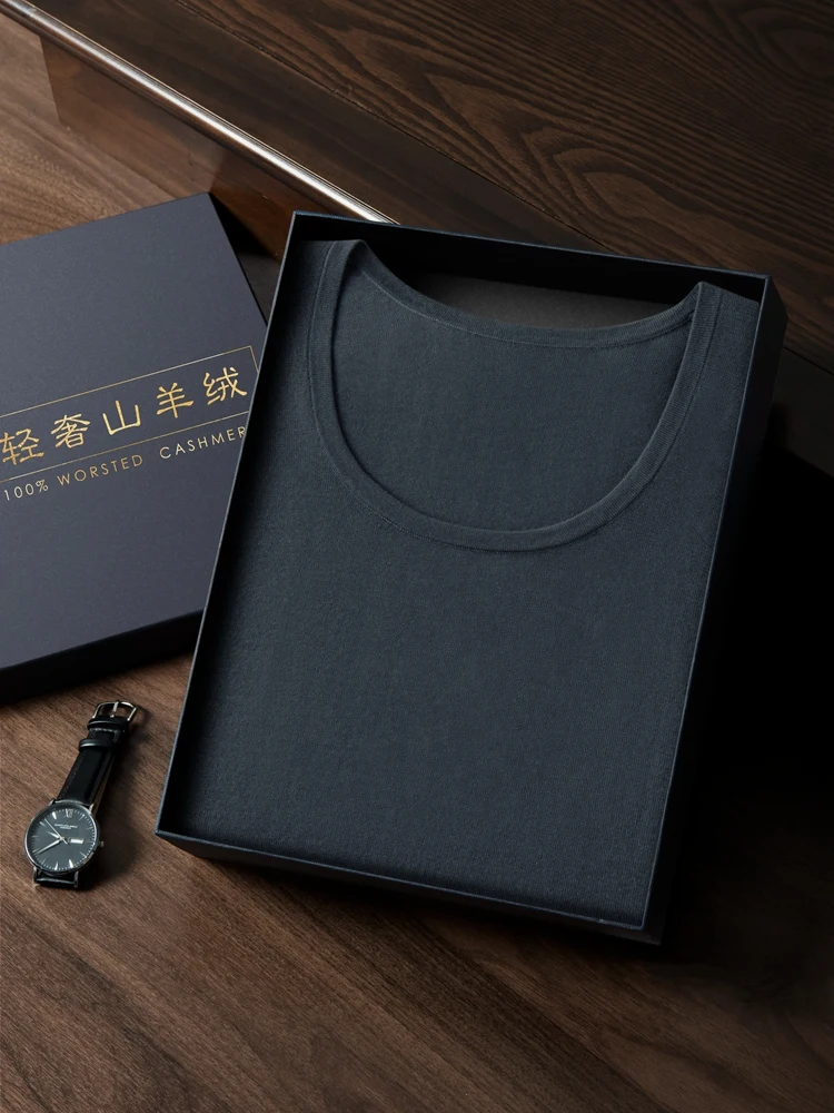 CHICUU Luxury Men 100% Worsted Cashmere A-class Vest Summer Thin Breathable Sleeveless O-neck Cashmere Knit Sweater Tops