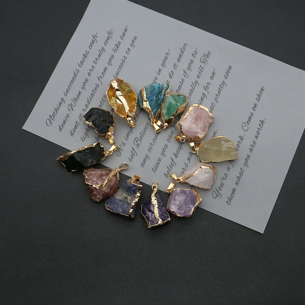 Exquisite Natural Stone Colored Crystal Irregular-Shaped Pendant with Electroplated Edges Single Hole Handmade DIY Accessories