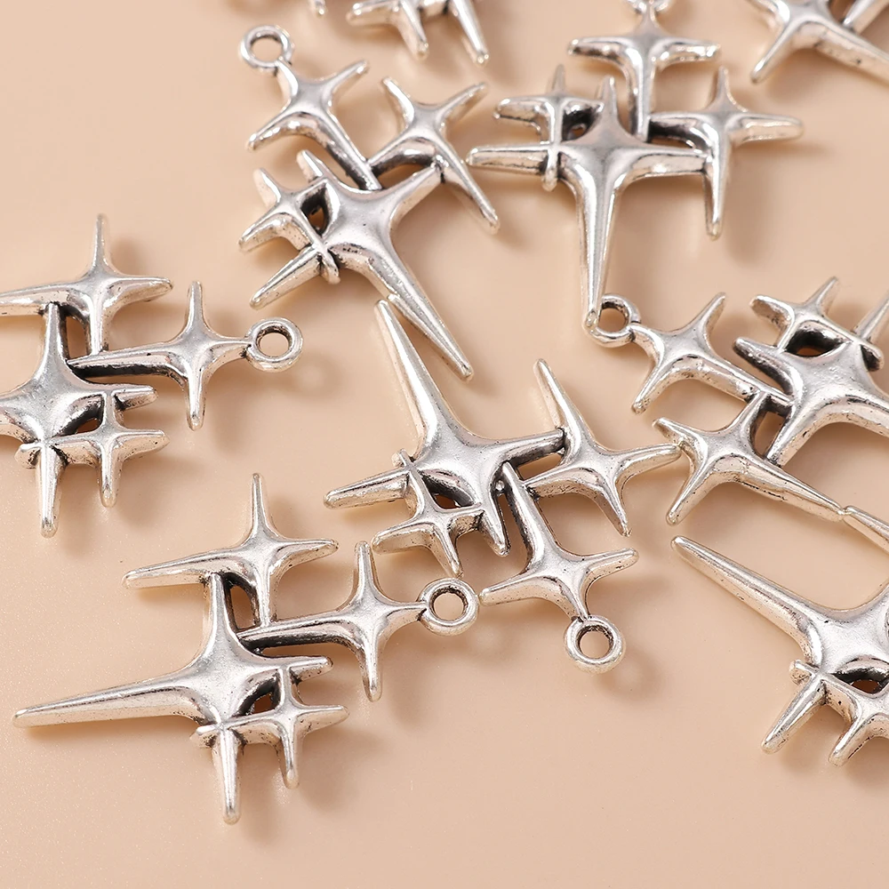 Leslie 10 Stück/Lot Legierung Antik-Silberfarben Polaris-Stern-Anhänger für Armbänder Halsketten DIY Handgemachtes Schmuckzubehör – Detail 2